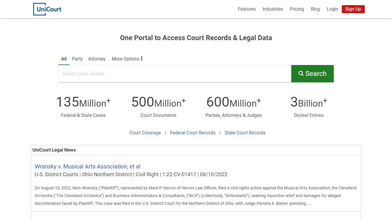 UniCourt - One Portal to Access Court Records & Legal Data
